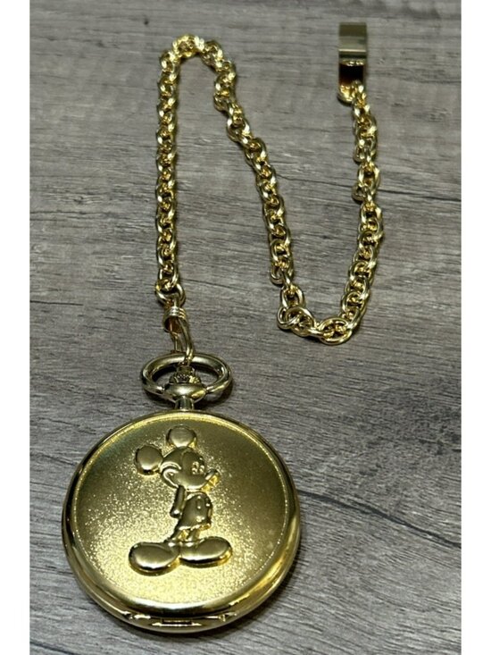 Disney Other - VTG Disney Mickey Mouse Gold Tone Sun Moon Dial Pocket Watch Rare MU1048